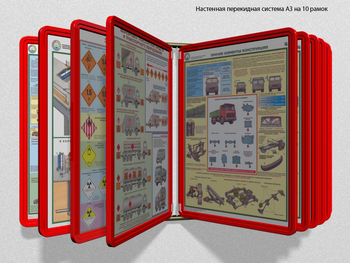 Настенная перекидная система а3 на 10 рамок (красная) - Перекидные системы для плакатов, карманы и рамки - Настенные перекидные системы - Магазин охраны труда и техники безопасности stroiplakat.ru